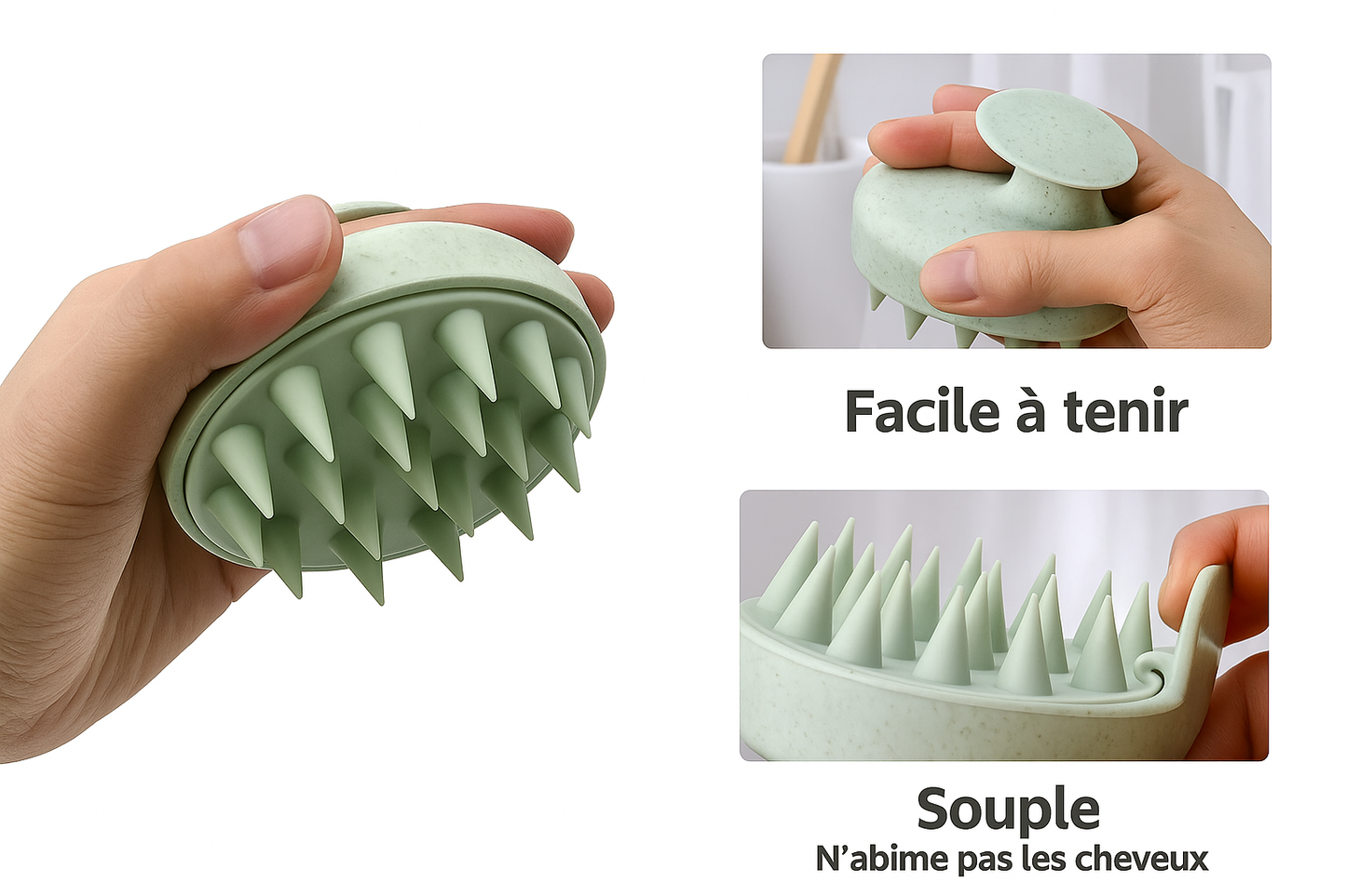 Brosse de Massage Cuir Chevelu en Silicone – Shampoing, Anti-Chute et Soin Capillaire Relaxant